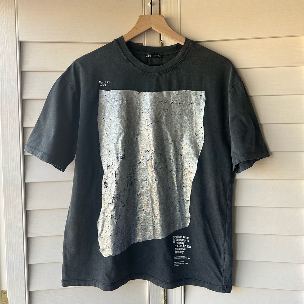 Zara Gray Graphic Metallic Tee